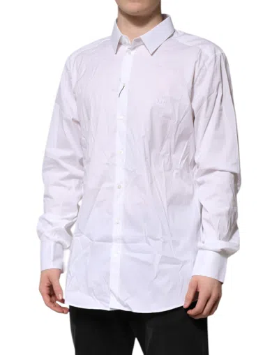 Pre-owned Dolce & Gabbana White Cotton Gold Long Sleeves Formal Men's Shirt ()