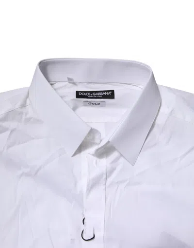 Pre-owned Dolce & Gabbana White Cotton Gold Long Sleeves Formal Men's Shirt ()
