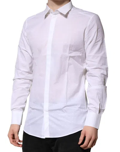 Pre-owned Dolce & Gabbana White Cotton Gold Long Sleeves Formal Men's Shirt ()