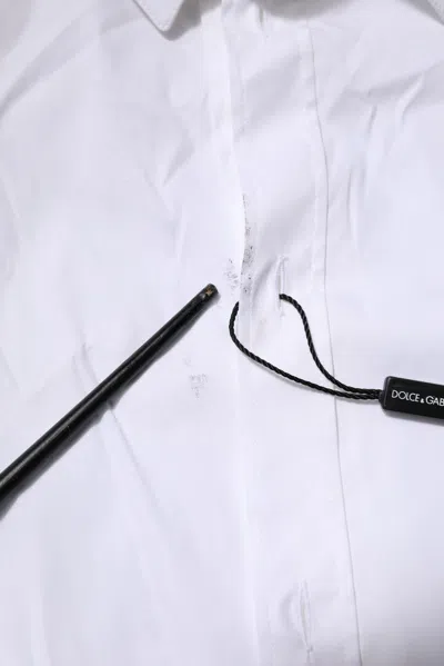 Pre-owned Dolce & Gabbana White Cotton Gold Long Sleeves Formal Men's Shirt ()