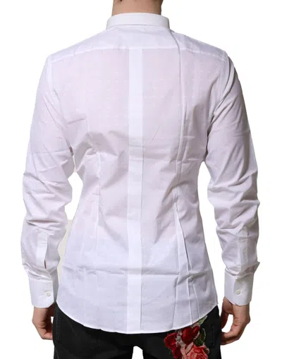 Pre-owned Dolce & Gabbana White Cotton Gold Long Sleeves Formal Men's Shirt ()