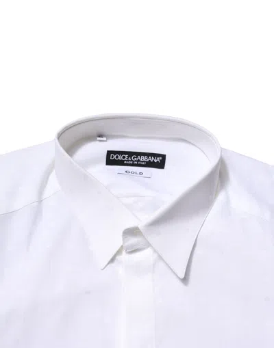 Pre-owned Dolce & Gabbana White Cotton Gold Long Sleeves Formal Men's Shirt ()