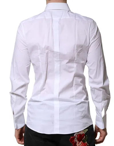 Pre-owned Dolce & Gabbana White Cotton Gold Long Sleeves Formal Men's Shirt ()