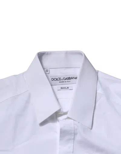 Pre-owned Dolce & Gabbana White Cotton Gold Long Sleeves Formal Men's Shirt ()