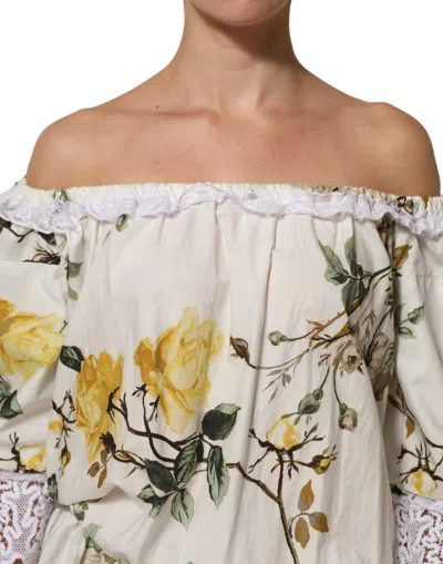 Dolce & Gabbana White Floral Lace Off Shoulder Mini Women's Dress In Multi