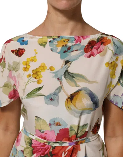 Dolce & Gabbana White Floral Print Silk Sheath Longgown Women's Dress In Multi