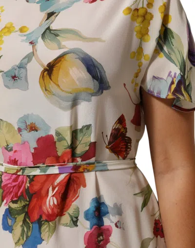 Dolce & Gabbana White Floral Print Silk Sheath Longgown Women's Dress In Multi
