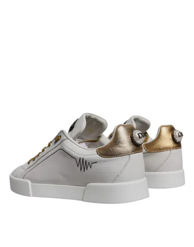 Pre-owned Dolce & Gabbana White Gold Leather Low Top Sneakers Women's Shoes ()