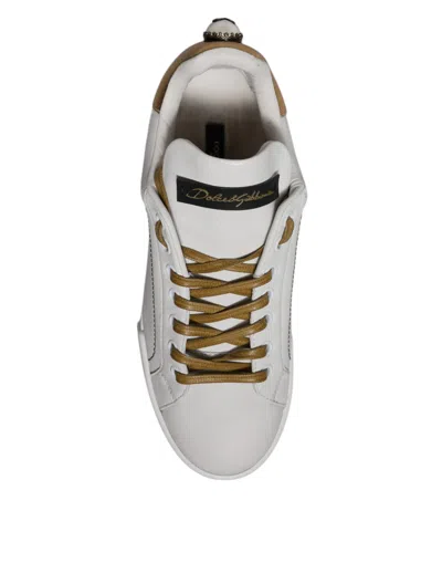 Pre-owned Dolce & Gabbana White Gold Leather Low Top Sneakers Women's Shoes ()