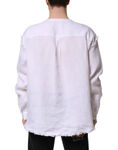 Pre-owned Dolce & Gabbana White Linen Long Sleeves Casual Men Men's Shirt ()