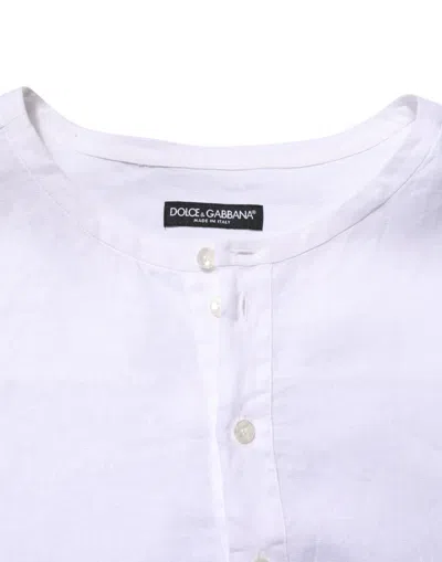 Pre-owned Dolce & Gabbana White Linen Long Sleeves Casual Men Men's Shirt ()