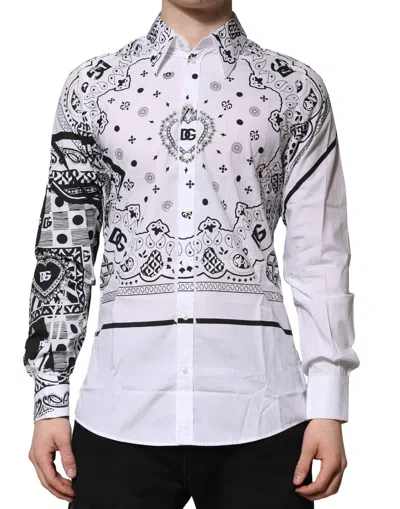Pre-owned Dolce & Gabbana White Martini Bandana Print Formal Men's Shirt ()