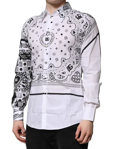 Pre-owned Dolce & Gabbana White Martini Bandana Print Formal Men's Shirt ()