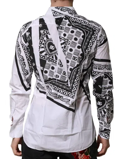 Pre-owned Dolce & Gabbana White Martini Bandana Print Formal Men's Shirt ()