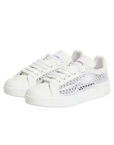 Dolce & Gabbana White Mesh Inserts Low Top Sneakers Women's Shoes In White