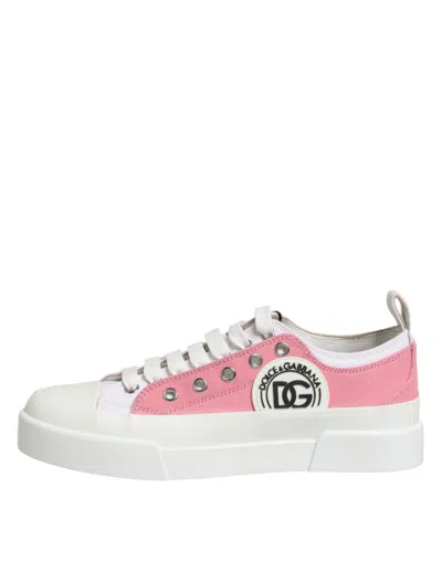 Pre-owned Dolce & Gabbana White Pink Canvas Low Top Sneakers Women's Shoes ()