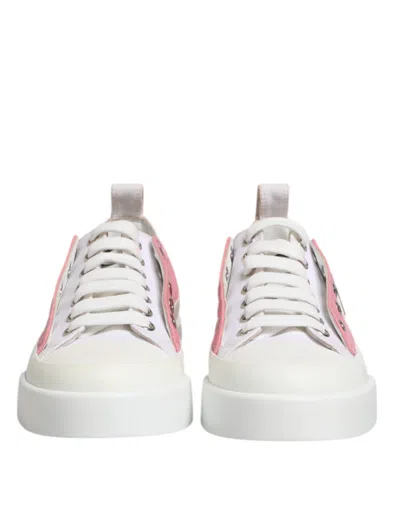 Pre-owned Dolce & Gabbana White Pink Canvas Low Top Sneakers Women's Shoes ()