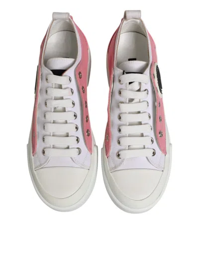 Pre-owned Dolce & Gabbana White Pink Canvas Low Top Sneakers Women's Shoes ()