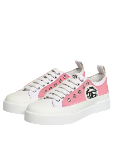 Pre-owned Dolce & Gabbana White Pink Canvas Low Top Sneakers Women's Shoes ()