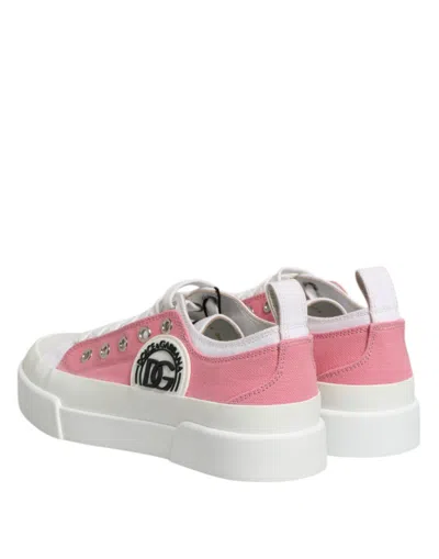Pre-owned Dolce & Gabbana White Pink Canvas Low Top Sneakers Women's Shoes ()