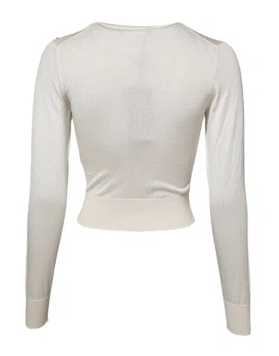 Pre-owned Dolce & Gabbana White Silk Lily Embellished Pullover Women's Sweater ()