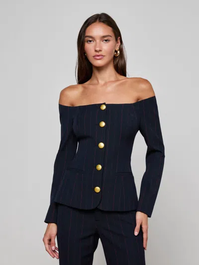 L'agence Alice Off Shoulder Pinstripe Blazer In Blue