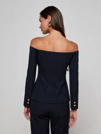 L'agence Alice Off Shoulder Pinstripe Blazer In Blue