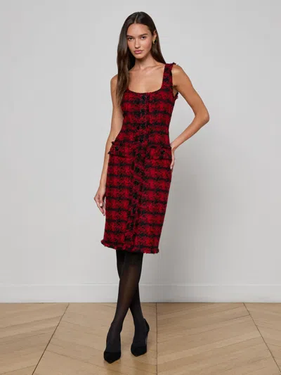 L'agence Aya Tweed Midi Dress In Red