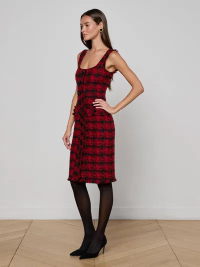 L'agence Aya Tweed Midi Dress In Red