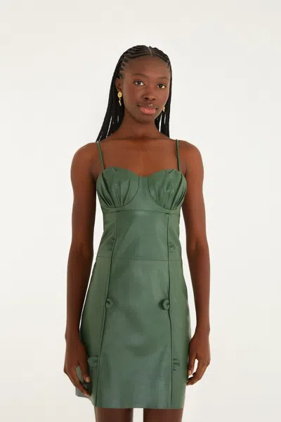 Farm Rio Green 3d Flower Leather Mini Dress In Green