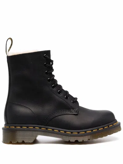 Dr. Martens 1460 Serena Faux Shearling-lined Combat Boots In Black
