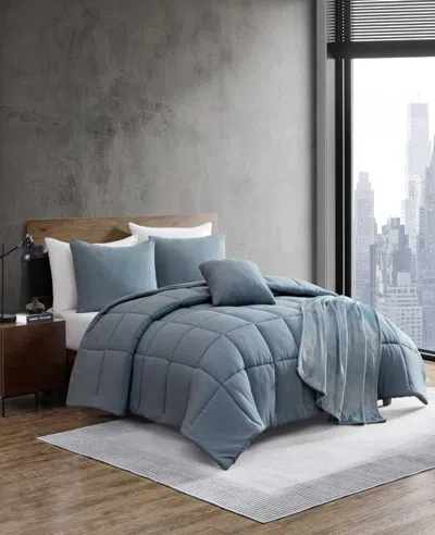 Kenneth Cole Stonewashed Solid Comforter Set In Blue