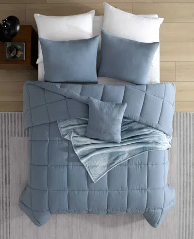 Kenneth Cole Stonewashed Solid Comforter Set In Blue