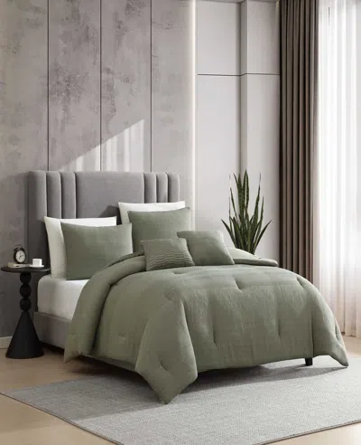 Kenneth Cole Variegated Waffle Comforter Set In Green