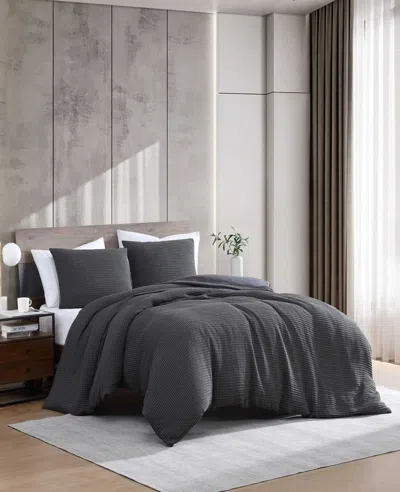 Kenneth Cole Solid Waffle Duvet Set In Black