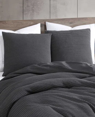 Kenneth Cole Solid Waffle Duvet Set In Black