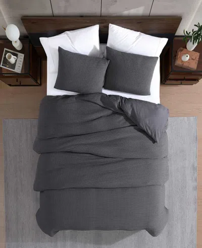 Kenneth Cole Solid Waffle Duvet Set In Black