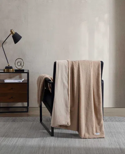 Kenneth Cole Faux Fur Solid Throw Blanket In Brown