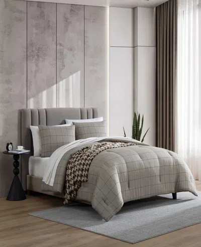 Kenneth Cole Holden Grid Comforter Set In Gray
