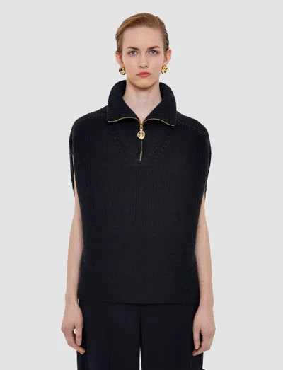Joseph Raffet Fisherman Rib Cashmere Vest In Black