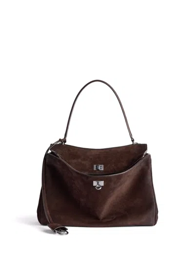 Balenciaga Rodeo Hand Medium In Waxed Suede Calfskin Bags In Burgundy