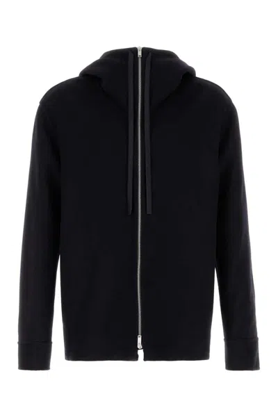 Jil Sander Hooded Cashmere Cardigan With Ribbed Cuffs And Hem In Blue