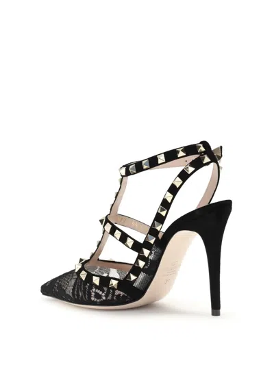 Valentino Rockstud 100 Lace And Suede Pumps In Black
