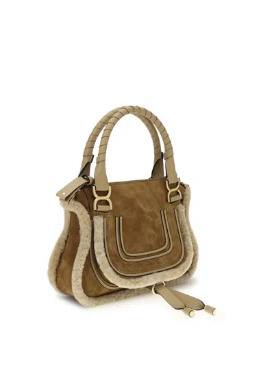 Chloé Women Suede And Shearling Leather Marcie Small Handbag In Brown