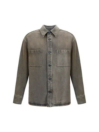 Fendi Long-sleeved Denim Shirt In Gray