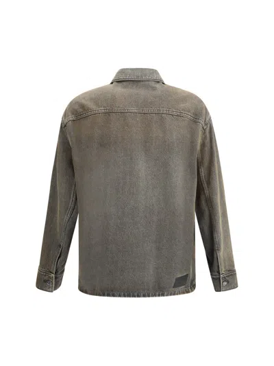 Fendi Long-sleeved Denim Shirt In Gray