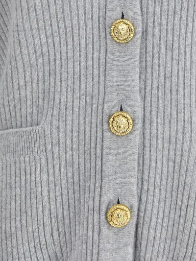 Balmain Long Cashmere Cardigan With Buttons In Gray