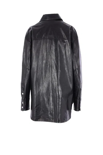 Sportmax Leather Shirt Jacket Chest Pocket In Black