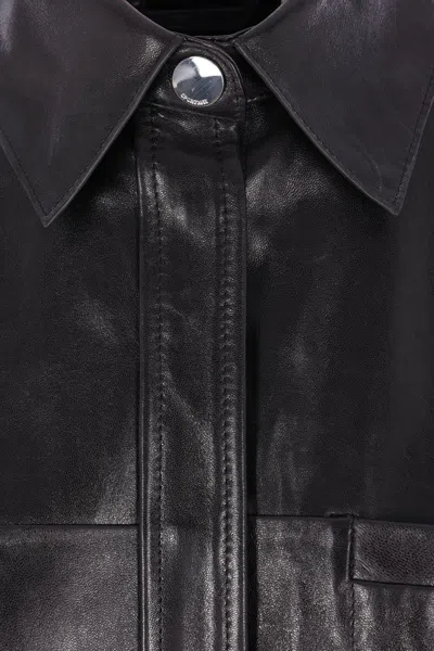 Sportmax Leather Shirt Jacket Chest Pocket In Black