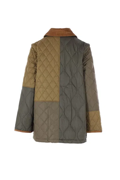 Barbour Quilted Jacket With Contrast Collar And Pockets In Green